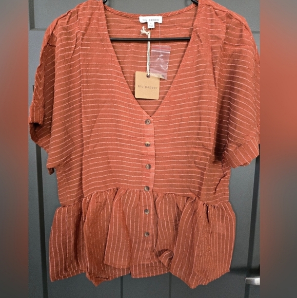 Women's Rust Striped Top - Picture 1 of 6